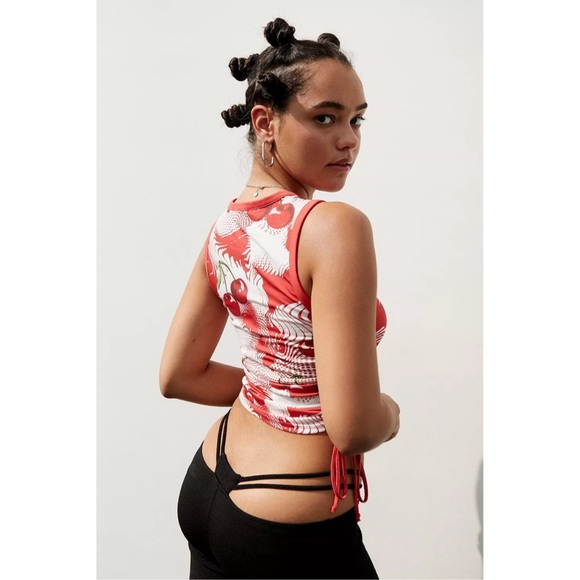 Jaded London Cherry Swirl Print Ruched Side Tank Top, 2/XS, Urban Outfitters - Picture 2 of 12